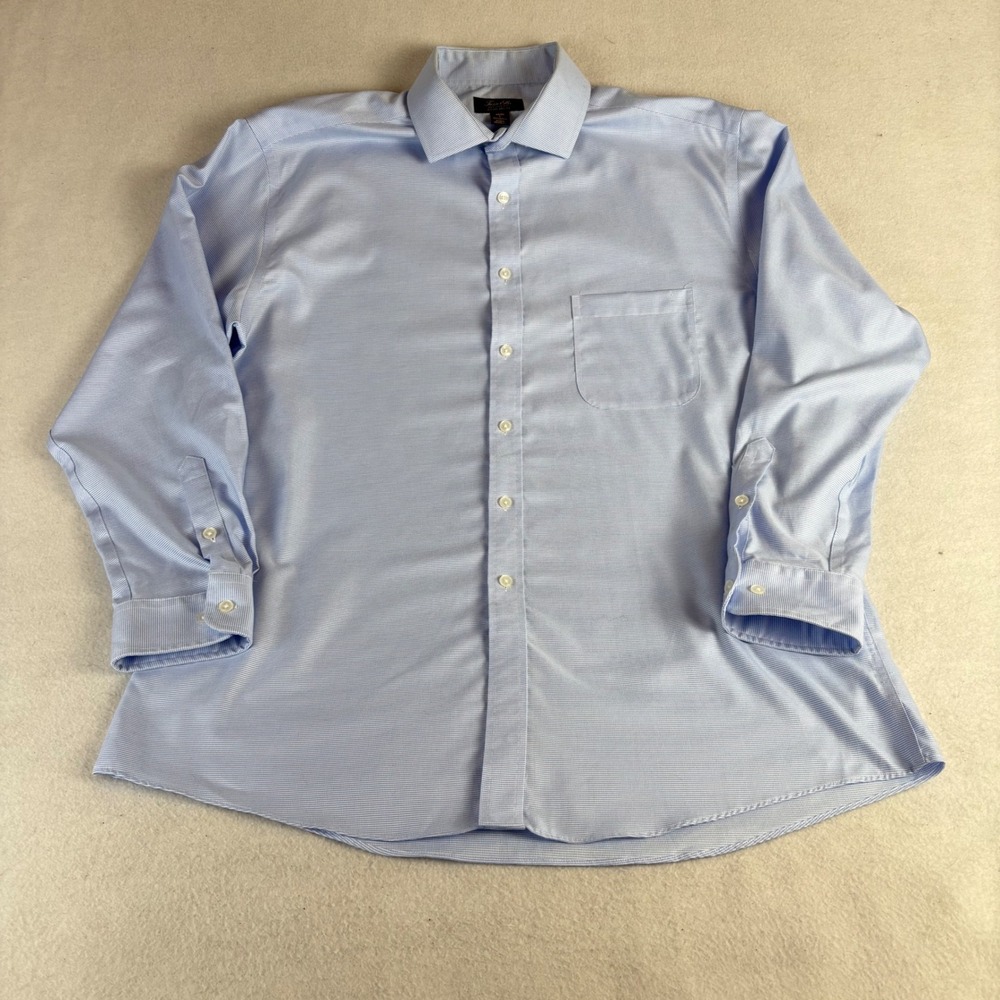 Tasso Elba Men's Blue White Non Iron Dress Shirt Regular Fit 16.5 34/35